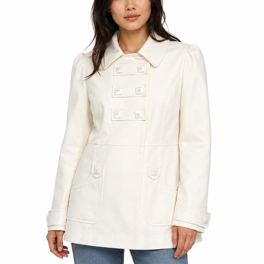 Sandro White Double Breasted Mod Minimalist Puff Shoulder Cotton Blazer Size M